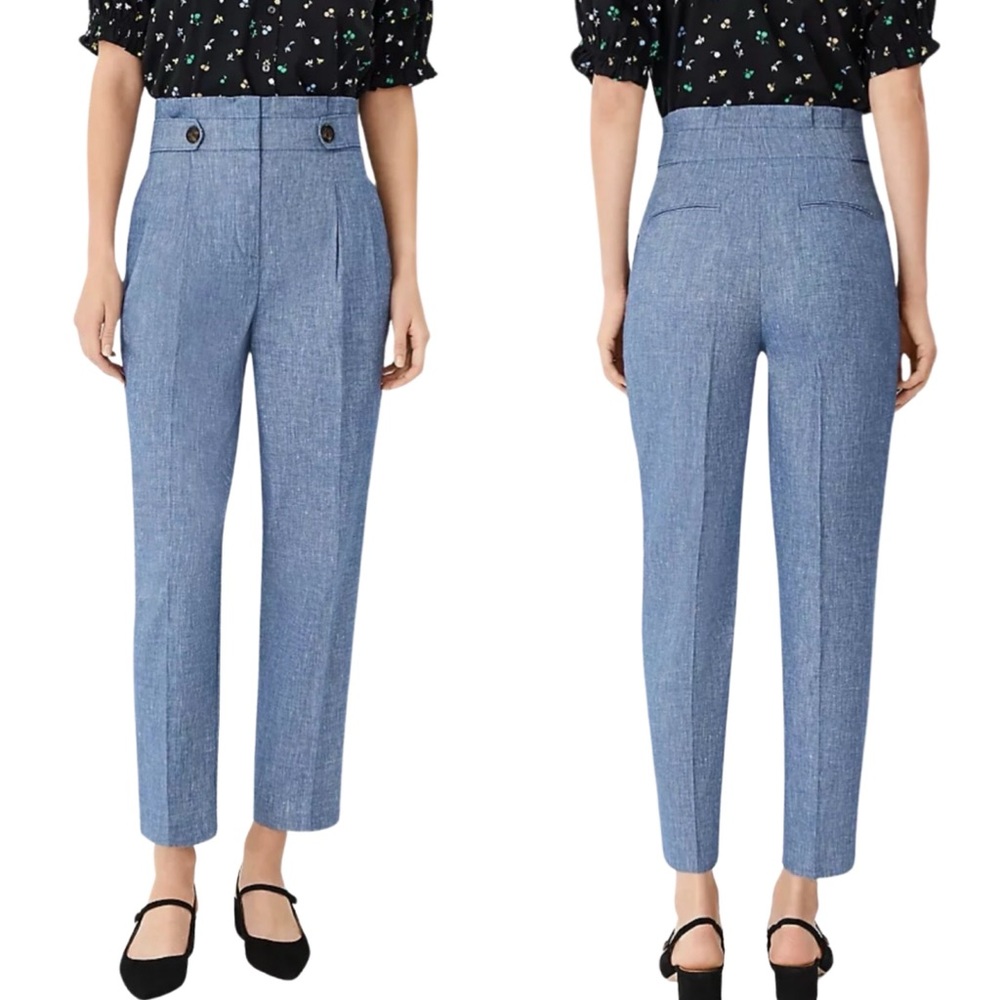 Ann Taylor Chambray High Rise Paperbag Ankle Pant Size 16